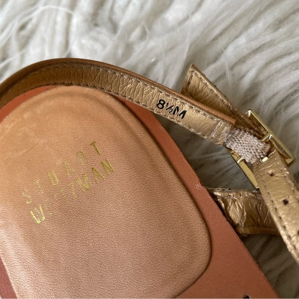 Stuart Weitzman Gold Thongshow Chain Crystals Embellished Flat Sandals Size 8.5